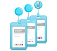 Katnetoly Porta Badge Identificativo Scorrevole In Plastica con Clip Retrattili per Bobina Porta Badge Porta Badge Identificativo, Confezione da 3, Azzurro