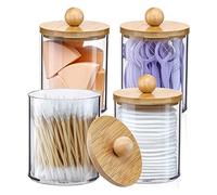 Katnetoly Porta Qtip Organizer per il Bagno Accessori Contenitori per La Conservazione Barattoli di Plastica Trasparente con Coperchi In Bambù per Batuffoli di Cotone, Filo Interdentale