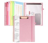 Katnetoly Portablocchi A Spirale Portablocco Portadocumenti per Ufficio con Borsa con Cerniera, Borsa Portaoggetti con Portablocco, 5 Cartelle Divise Rosa