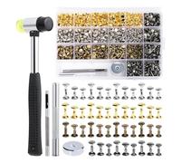 Katnetoly Rivetti In Pelle, 600 Rivetti Multicolori A Doppio Cappuccio, Kit Rivetti In Pelle con Perforatore, Strumento di Perforazione e In Gomma