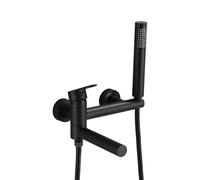 Katnetoly Rubinetto per Vasca da Bagno A Parete Nero Opaco con Beccuccio Girevole, per Vasca A Lunga Portata, Miscelatore per Doccia con Maniglia Singola