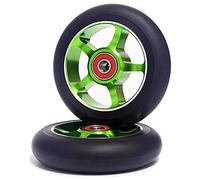 Katnetoly Ruote di Ricambio per Scooter da 2 Pezzi da 100 Mm con Cuscinetti Parti di Scooter in PU Resistenti all'Usura in Alluminio Accessori per Scooter, Verde