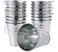 Katnetoly Secchio di Metallo Zincato con Manico (16 PCS), Secchio da Giardinaggio Zincato per, Giardini, Patii, Uffici, Feste