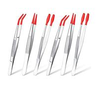 Katnetoly Set di 6 Pinzette con Punte nel Gomma Punte Rivestite nel Gomma nel PVC Morbido Punta Piatta Curva e Dritta Pinzette Lunghe Piegate di Precisione