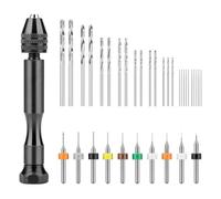 Katnetoly Set di Trapani A Mano, Trapano A Mano con Morsa A Perno con 10 Punte per Mini Trapano PCB e 25 Punte per Trapano Micro-Twist, per Polimeri di Resina