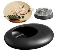 Katnetoly Set di Vasi in Ceramica Sentimentale, Ciotola per Composizioni Floreali A Forma di Ciottolo con Supporto per Stelo A Forma di Rana da 2 Pollici, Nero