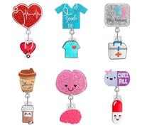 Katnetoly Simpatica Bobina per Badge da Infermiera, 6 Pezzi Divertenti Carte D'Identità Infermieristiche Porta Badge Glitter Clip Retrattile Porta Targhetta per Nome Infermiera