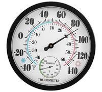 Katnetoly Termometro da Esterno per Interni, da Parete da Giardino, per Patio, Termometro Igrometro, Grande Numero 10 di Diametro (Nero)