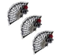 Katnetoly Ventaglio di Halloween Nero in Pizzo Rosa Palmare, Ventaglio Pieghevole Vintage A Fiori retrò per Donne Oggetti di Scena Decorazioni Lunghezza Durevole Dopo la Piegatura: 25 cm