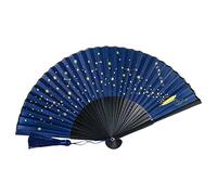 Katnetoly Ventaglio Pieghevole nel Seta Stellata, Ventaglio Pieghevole nel bambù Cinese nel Tessuto Giapponese (Blu)