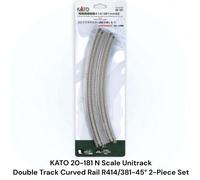 KATO 20-181 Scala N Unitrack Doppio Binario Curvo Rail R414/381-45° Set di 2 ...