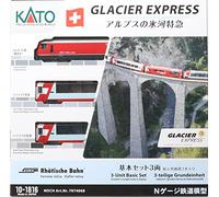Kato Glacier Express 7074068 - Unità di base 3 pezzi - Traccia N, scartamento 9 mm, colore rosso e bianco, set di binari per modellismo, set di binari RhB Epoche VI, corrente DC, raggio minimo 150 mm