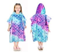 Kato Tirrinia 100% cotone, poncho da bagno a forma di sirena, 90-120 cm, per bambine e bambini, assorbente, con cappuccio, asciugamano per spiaggia, nuoto, campeggio, bagno