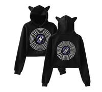 KATSEYE 2025 Beautiful Chaos Tour Merch Cat Ear Felpa con cappuccio - Felpa da donna alla moda da concerto per i fan del K-Pop, Nero , XS