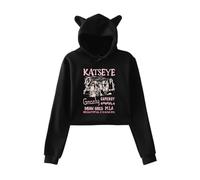 Katseye Beautiful Chaos Tracklist - Felpa da donna con orecchie di gatto, a maniche lunghe, casual, streetwear, top corto, Nero , L