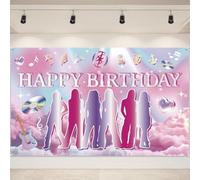 Katseye - Striscione di compleanno, 180 x 110 cm, decorazione per feste di compleanno, per donne e adolescenti, sfondo fotografico a tema K-Pop con design sfumato, da appendere alla parete, per feste