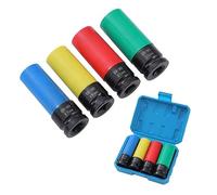KATSU 1/2" Set di Chiavi a Bussola per Cerchi in Lega 4 Pezzi 17/19/21/22mm, CR-MO, Bussole Protettive per Dadi Ruote per Avvitatore ad Impulsi, 85 mm Lunghezza