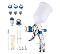 KATSU HVLP Pistola a spruzzo Gravity Feed 600CC con 4 ugelli in rame 1,4/1,7/2,0/2,5 mm, Regolatore d'aria con manometro e flitter, Spruzzatore pneumatico per verniciatura di mobili auto
