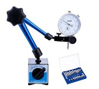 KATSU Indicatore a Quadrante Calibro con Base Magnetica e Set di 22 Punti Indicatori, DTI 0-10mm 0.01mm Strumenti di Misura ad Alta Precisione 401118