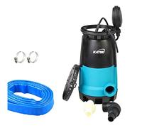 KATSU Tools Pompa Sommersa Professionale per Acque Pulite e Sporche con 10 Metri di Tubo da 1" e Attacco Rapido Base Intercambiabile, Blu, Speciale 400W