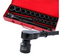 KATSU Tools Set di 21 chiavi a bussola a percussione resistenti, attacco da 3/4", 6 punti, 19-50 mm, metriche profonde con chiave a cricchetto a sgancio rapido a 24 denti, in custodia in acciaio