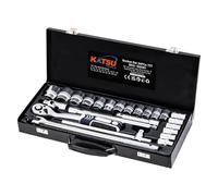 KATSU Tools Set di 24 chiavi a cricchetto da 1/2", CR-V, 6 punte, 8-32 mm, chiave a cricchetto a sgancio rapido a 72 denti, custodia in acciaio, strumento meccanico per fai da te, riparazione auto