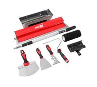 KATSU Tools Set di 8 lame per cartongesso, lama da 60 cm + asta di prolunga in alluminio + rullo di vernice + coltello per stucco + raschietti per carta da parati + vaschetta per fango, per
