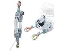 KATSU Tools Sistema di Carrucole per Sollevamento, Resistenza 4400lbs, Corda in Nylon 20m x 8mm, Ganci in Acciaio, per Garage e Costruzioni