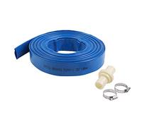 KATSU Tubo flessibile di scarico piatto 20 m x 32 mm, con 2 Clip e Connettore, per Pompe Sommerse e Altre Pompe dell'Acqua, per Laghetti Drenanti, Irrigazione del Giardino, Piscina, Blu 664435