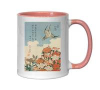 Katsushika Hokusai - Tazza da tè e caffè in ceramica, motivo: azalee, colore: rosa