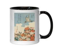 Katsushika Hokusai - Tazza da tè o caffè in ceramica con motivo azalee e cucù, colore: nero