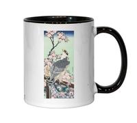 Katsushika Hokusai - Tazza in ceramica per tè e caffè, motivo: fiori di ciliegio e aquila, colore: nero