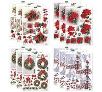 Katy Sue Christmas is Coming - Fustelle per decoupage con stelle di Natale, ghirlande e pettirossi, 12 fogli di carta per découpage e festività natalizie