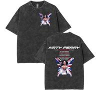 Katy Tour Perry T Shirt Felpa Hip Hop da Donna in Cotone Lavato Vintage A Maniche Corte da Uomo Maglietta Estiva Taglie Forti Felpa Hip Hop alla Moda E Casual-Black&D||s