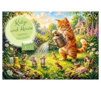 Katze und Mäuse - Humorvolle Tiergeschichten (Wandkalender 2027 DIN A2 quer), CALVENDO Monatskalender: Gemeinsame Abenteuer von Katze und Mäusen in Haus und Garten
