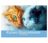 Katzen Illustrationen - Faszination pur (Tischkalender 2026 DIN A5 quer), CALVENDO Monatskalender: Elegante Katzen und neugierige Samtpfoten