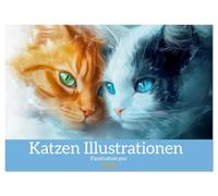 Katzen Illustrationen - Faszination pur (Wandkalender 2026 DIN A2 quer), CALVENDO Monatskalender: Elegante Katzen und neugierige Samtpfoten