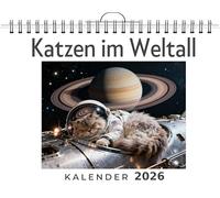 Katzen im Weltall: Wandkalender 2026, Kalender DIN A4 quer, Monatskalender im Querformat mit Kalendarium, das perfekte Geschenk