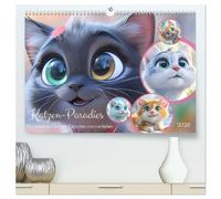 Katzen-Paradies. Entzückende Cartoon-Kätzchen zum verlieben (hochwertiger Premium Wandkalender 2026 DIN A2 quer), Kunstdruck in Hochglanz: Ein zauberhafter Cartoon-Kalender für alle Katzenliebhaber