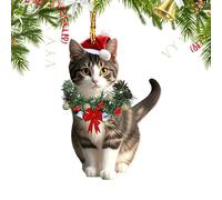 Katzen-Weihnachtsbaumschmuck - 2D-Acryl-Hängedekoration, süßer Tieranhänger mit festlichem Muster | Niedliche Weihnachtsdekoration für Zuhause, Kamin, Garten, Büro, Bauernhaus, Familienfeier, Dekorati