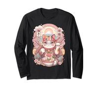 Katzenkat Ramen Kawaii Japan Samurai Grafica Snack Maglia a Manica