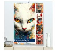 Katzenportraits. Moderne Samtpfoten-Kunst (hochwertiger Premium Wandkalender 2026 DIN A2 hoch), Kunstdruck in Hochglanz: Kunstvolle Katzenportraits zeigen die Schönheit unserer felinen Freunde