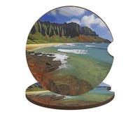 Kauai Hawaii Seashore - Confezione da 2 sottobicchieri universali antiscivolo con base in sughero e tacca per le dita, accessori per auto per donne e uomini