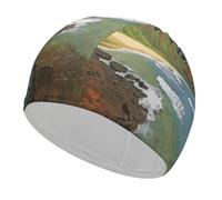 Kauai Hawaii Seashore Cuffia da nuoto ad alta elasticità, adatta sia a capelli lunghi che corti, comoda cuffia da doccia grande per ridurre la resistenza e protezione dei capelli