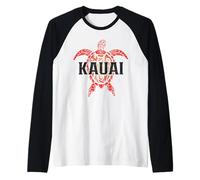 Kauai Hawaii Tartaruga marina tribale surfista immersioni subacquee souvenir Maglia con Maniche Raglan