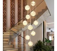 KAUCQI Lampadario Plafoniera LED con 10 Sfere di Vetro, Lampada a Sospensione LED per Scale, 50W Lampadario Creativo Gypsophila, Lunghezza Regolabile, Plafoniere per Ville Moderne, Soggiorni e Scale