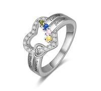 kaululu Anello Personalizzato con Nome Inciso per Donna Anello Cuore con Pietra Portafortuna per Mamma, Moglie, Regali di Fidanzamento, Matrimonio, Festa Della Mamma (4 Nomi)