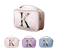 Kaululu Beauty Case Donna Trousse Trucchi Personalizzata Incisa con Fiore di Compleanno e Nome Porta Trucchi da Viaggio Organizer Make Up Bag (D)
