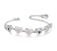 kaululu Bracciale Donna Personalizzato con Nomi Incisi Bracciale a Cuore con Pietre Portafortuna per Mamma, Moglie, Nonna, Regali Gioielli Donna, Natale, Festa della mamma