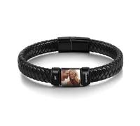 kaululu Bracciale in Pelle Personalizzato con Foto per Uomo Bracciale in Pelle Perline con Incisioni Nomi per Papà Marito Gioielli Personalizzati Argento Nero
